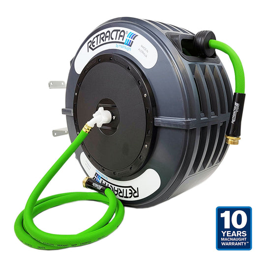 Macnaught Retractable Garden Hose Reel - 82 Ft. Gray Case with 10 Years Warranty
