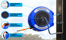 R3 Thermoplastic Heavy Duty Hose Reel Air Water Service  3/8 inch x 65 ft 300 PSI  Blue Case / Orange Hose - PN