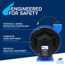 Industrial hose reel engineered for safety and protects vehicles & equipment
