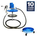 Macnaught Legendary P3TR 50:1 Air-Operated Grease Pump for 5 Gallon / 35 LB containers. Industry Leading 10 Year Warranty. Includes Booster Gun, Hose and Trolley. Low Air Consumption (3CFM)