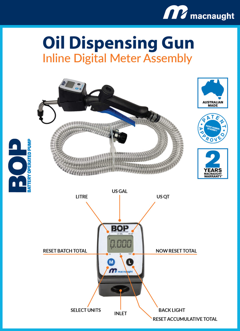Macnaught BOP Oil Dispensing Gun Inline Digital Meter - PN