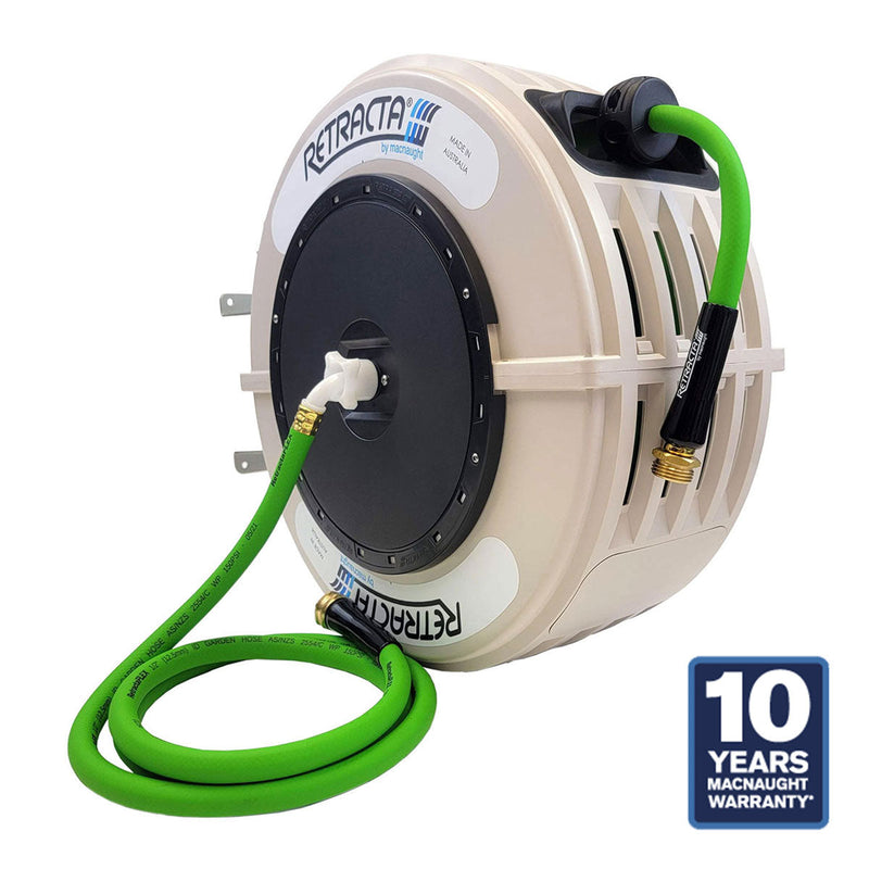 Macnaught Retractable Garden Hose Reel - 60 Ft. Beige Case - 10 Years Warranty